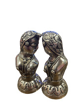 Antique Indian Sterling Silver Salt & Pepper Shakers, Figurine Maidens picture