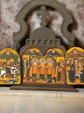 Vintage Hand made Ethiopian Wooden Icon  Cross Hand Painted Ethiopia African Art picture