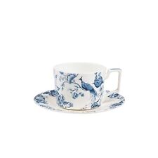 9oz Bone China Tea Cup and Saucer Set for 1, Blue and White Coffee Cup with P... picture