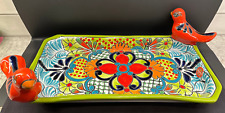 Large Castillo Talavera Mexican Pottery - Red Birds on Rectangle Platter/Dish picture