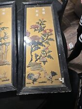 Lot Of 2 Panels Of Asian Art Of Birds, Deer And Trees picture