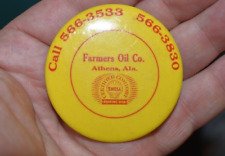 VINTAGE FARMERS OIL CO AK SHELL BUTTON/PIN WITH CORK RARE (D) picture