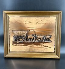 Vintage John Louw Copper Art 3D Western Covered Wagon Framed Picture picture