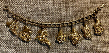 Vintage Disney Seven Dwarf Charm Bracelet Gold Tone Dwarfs Name's On Back 6.25
