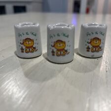 Vintage “Joy To The World” Russ Cat Mini Porcelain Candle Holders Set Of 3 picture