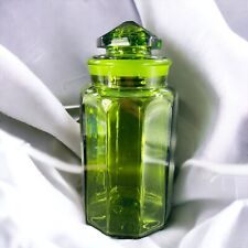 Vintage MCM LE Smith Panel Green Glass Lidded Canister Apothecary Jar 12 Inches picture