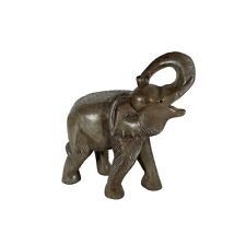 Vintage Large Wooden Elephant Statue Hand Carved Solid Wood Metal Accents picture