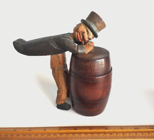 ANRI Italy Hand Carved Wooden Figural Man Over Barrel Tobacco Cigarette Holder picture