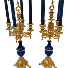 Stunning Pair of Louis XIV Style Gilt & Royal Blue Candlesticks picture