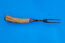 Vintage Meat Fork With Deer Antler Handle W/ Rusty Metal, In As Found Condition picture