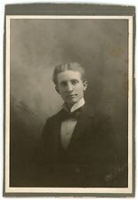 Circa 1897 Named Cabinet Card Handsome Man Curly Hair Bow Tie Allan F. Hunt picture