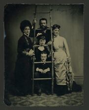 ~ Half Plate Antique Tintype Photo Victorian Group Dated 1879 Holding Stereoview picture