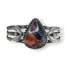 Old Fred Harvey Era Petrified Wood Stone Sterling Silver Cuff Bracelet picture