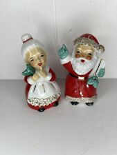 Vintage Pair Mr & Mrs Santa Claus Christmas Ceramic Salt & Pepper Shakers JAPAN picture