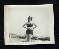 c1940's Photo of  Risque Lady Wearing Swimsuit Standing on the Beach picture
