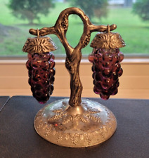 Vintage Hanging Purple Glass Grapes/Pewter Stand Salt & Pepper Shaker- Japan picture