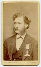 Man with Whiskers , Masonic ? Medal Vintage CDV Photo by Fredricks , New York picture