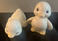 2 Vintage Yellow Porcelain Duck Figurines Handcrafted Hand painted Pre Owned  picture