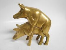 Vintage brass pigs making bacon sculpture 3 1/2