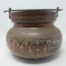 Antique Hand Forged Solid Copper Cauldron With Snake Shaped Etched Handle RARE picture
