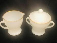 Anchor Hocking Fire King Milk Glass Creamer and Lidded Sugar Bowl picture
