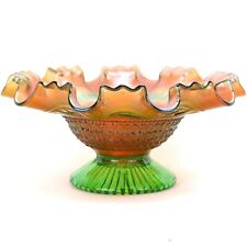 Northwood Carnival Glass Greek Key and Scales 3 to 1  Ruffle Footed Bowl EAPG picture