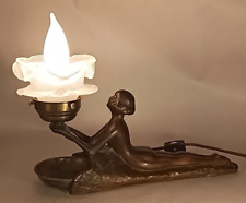 FRANKART Art Nouveau Bronze Patina Nude Nymph Lady Lamp w/Glass Shade 11