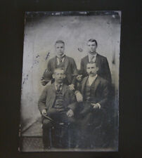 Antique 1890s Tintype Victorian Four Dapper Gentlemen w/ Hats American Frontier picture