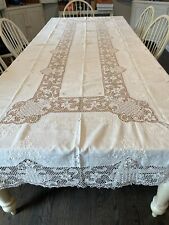 Vintage Italian Linen & Lace Tablecloth, 128x62, with 12 napkins picture
