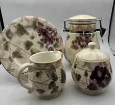 Veneto by Oneida Stoneware 5 pieces  Wine Grapes Ivy Hand Painted Tuscan Wine picture