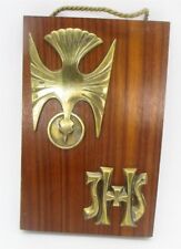 JHS Brass Holy Spirit Dove on Wood Plaque 4 x 6