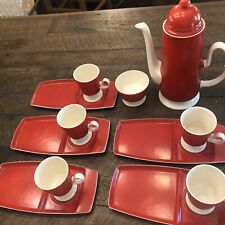 Rare Carlton Ware Mid Century Modern Tea and Snack Tray Set 12 Piece Red England picture