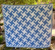 Antique Indiana Puzzle/ Snail Trail Blue & White Hand Stitched Quilt~Early 1900s picture
