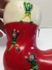Vintage 1950's Embassy Red Santa Boot with Elves Hard Plastic 5.25
