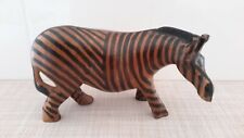 Hand Carved Painted Wooden African Zebra Brown Black Figurine Pre-owned picture