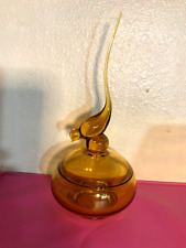 Vintage Viking Amber Art Glass Tail Bird Covered Candy Dish picture