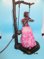 Rare-Antique Brass Blown Glass Art Deco Lady in swing lamp picture