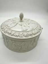 CAPODIMONTE 10” Round Box White w/lid Ceramic Vintage Semi-matte Large Marked picture