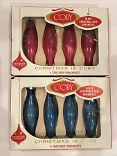 Vintage Mid Century Christmas COBY Mercury Glass Oblong Ornaments-2 Boxes picture