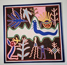 Wow Old Mexican Art Vintage Yarn Painting Huichol Ethnographic Eagle & Symbols  picture