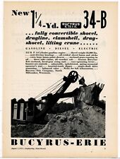 1934 Bucyrus Erie Equipment Ad: 1.25 YD.  34-B Shovel, Dragline, Crane Clamshell picture