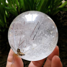 415g Natural Golden Hair Rutilated Quartz Ball With Pyrite & Calcite & Rainbow picture