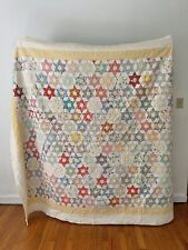 Vintage 1940s Star Quilt Pastel Feedsack Scalloped Cutter 75 in x 85 in picture