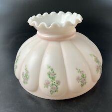 Vintage Melon Glass Hurricane Oil Lamp Shade Pink White Floral 10