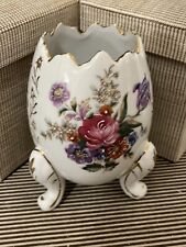 Footed Napco Ceramic  Cracked Egg Vase Hand Painted Flowers: Lovely picture