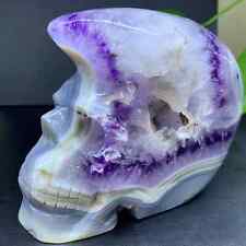 4.19lb  Natural Purple teeth Agate Quartz Hand Carved Crystal Skull Reiki Decor picture