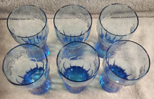 Lot of 6 Clear Blue Coca-Cola Glass Drinking Cups picture