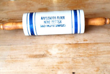 RARE STONEWARE ROLLING PIN-MAPLESOTA FLOUR NONE BETTER SOLD ONLY AT SAWYER'S picture