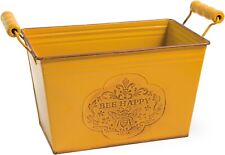 Bee Happy Yellow Rectangle 10 x 6 Inch Metal Planter Tin with Handles picture