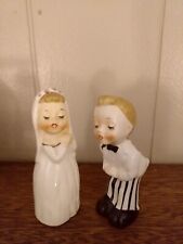 Vintage Bride And Groom Salt And Pepper Shakers With Cork Stoppers picture
